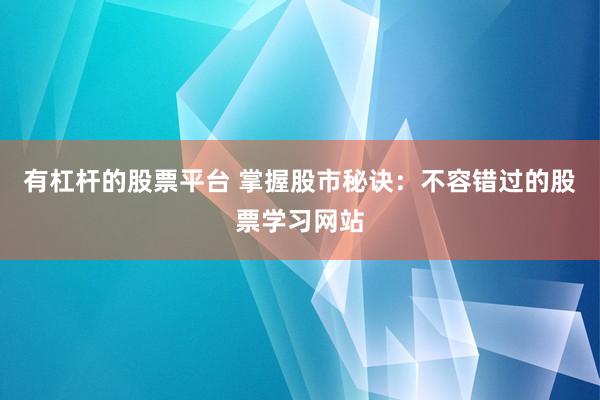 有杠杆的股票平台 掌握股市秘诀:不容错过的股票学习网站
