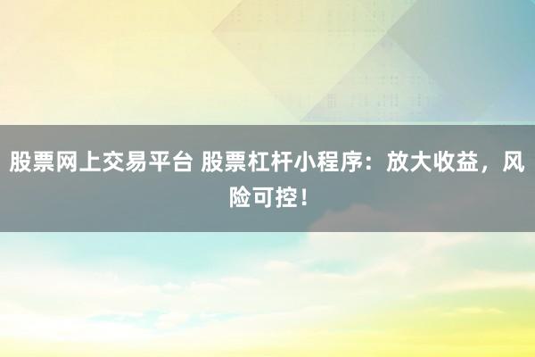 股票网上交易平台 股票杠杆小程序：放大收益，风险可控！