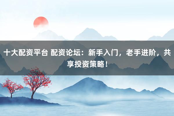 十大配资平台 配资论坛：新手入门，老手进阶，共享投资策略！