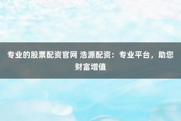 专业的股票配资官网 浩源配资：专业平台，助您财富增值