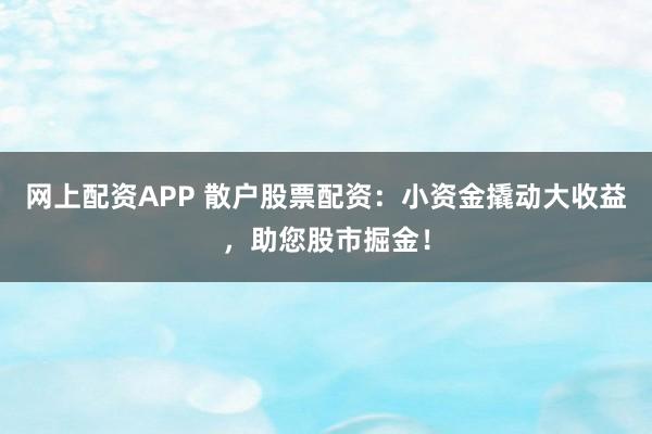 网上配资APP 散户股票配资：小资金撬动大收益，助您股市掘金！