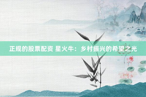 正规的股票配资 星火牛：乡村振兴的希望之光