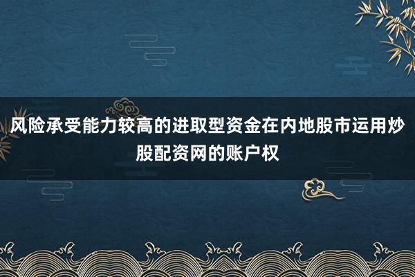 风险承受能力较高的进取型资金在内地股市运用炒股配资网的账户权