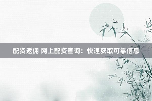 配资返佣 网上配资查询:快速获取可靠信息