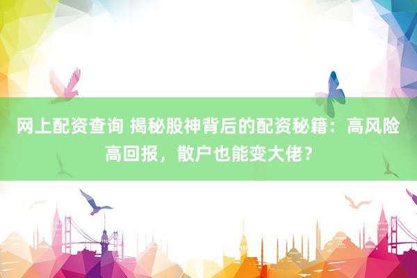 网上配资查询 揭秘股神背后的配资秘籍:高风险高回报,散户也能变大佬?