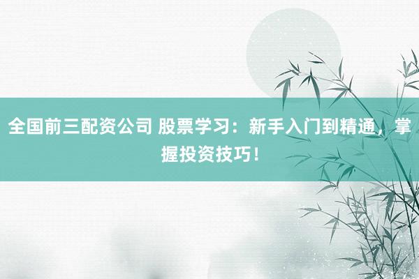 全国前三配资公司 股票学习：新手入门到精通，掌握投资技巧！