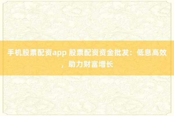 手机股票配资app 股票配资资金批发：低息高效，助力财富增长
