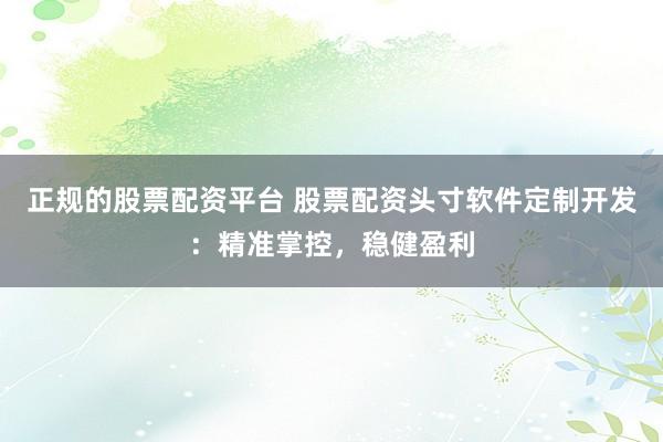 正规的股票配资平台 股票配资头寸软件定制开发：精准掌控，稳健盈利