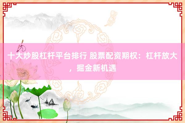 十大炒股杠杆平台排行 股票配资期权:杠杆放大,掘金新机遇