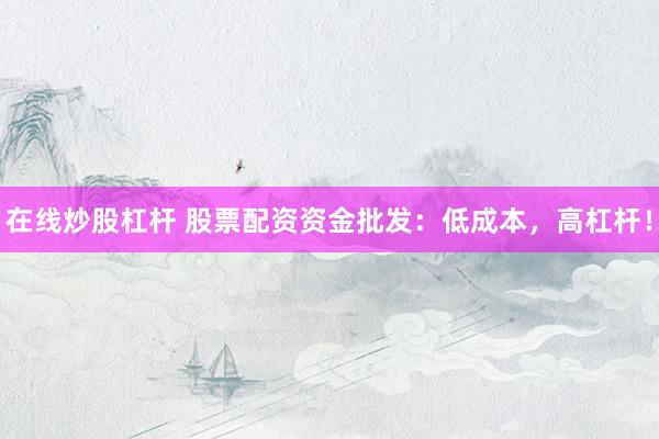 在线炒股杠杆 股票配资资金批发：低成本，高杠杆！